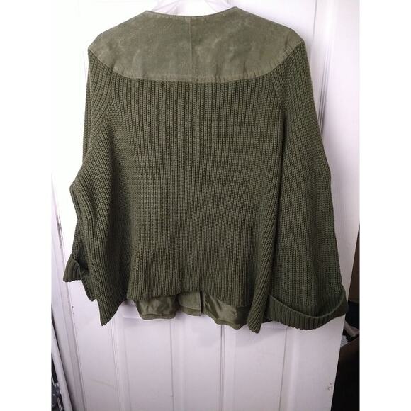 A.M.I. Woman 2X Jacket/ Sweater Green Snap 100 Leather Front Pocket Lined - Picture 10 of 12